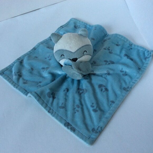 Modern Moments Gerber Racoon Lovey Security Blanket Bue White Mushroom Baby - Picture 1 of 4
